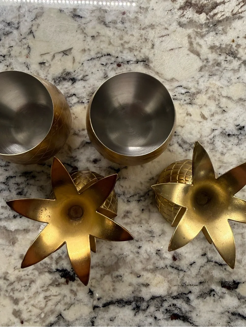 Vintage Solid Brass Pineapple Lidded Containers Set of 2 Trinket Boxes MCM